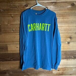 Carhartt blue long sleeve shirt with yellow logo. Size